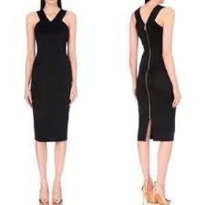 Ted Baker Black Midi Dress Size 0 Vadena Crossback Bodycon Neoprene Cocktail